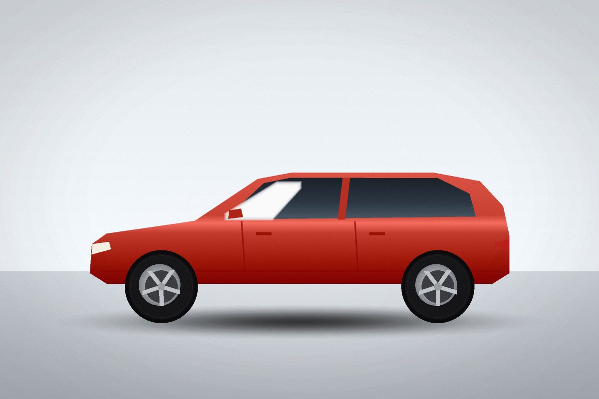 Ilustrace: Kompaktní hatchback, červený, boční pohled
