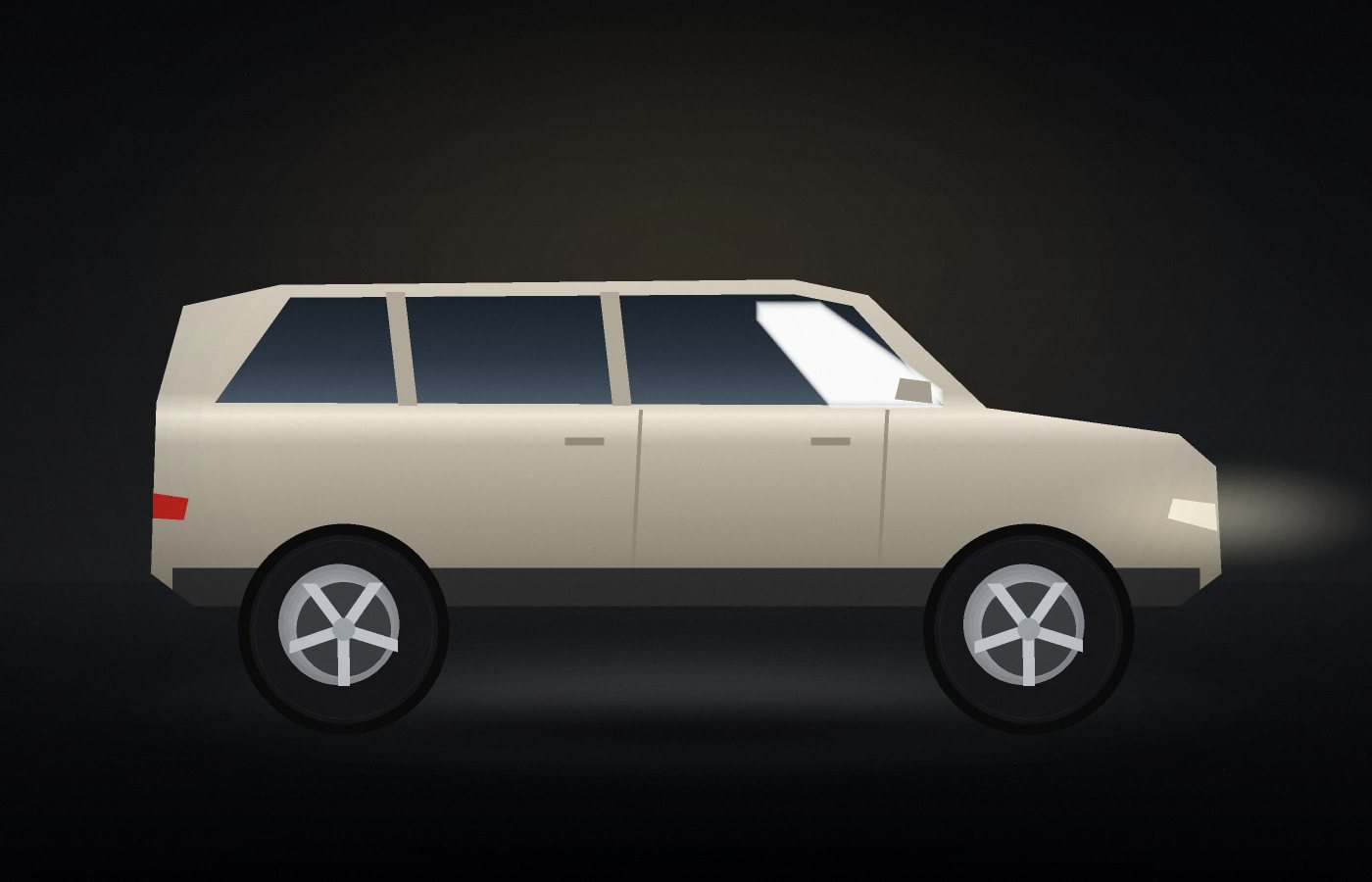 Ilustrace: béžové SUV v tmavém studiu
