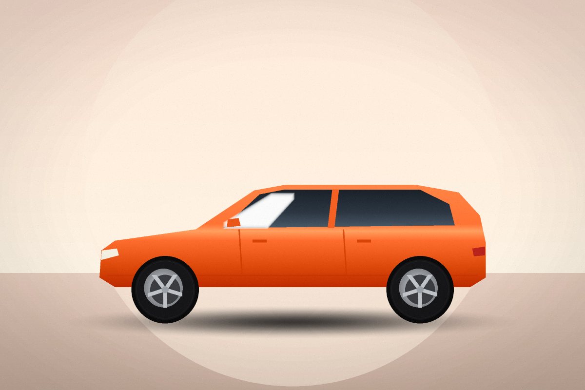 Ilustrace: oranžový malý hatchback